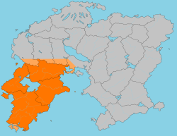 The orange part of the map is officially apart of Southwestern Frésir, the light orange part is commonly associated with the Southwest.